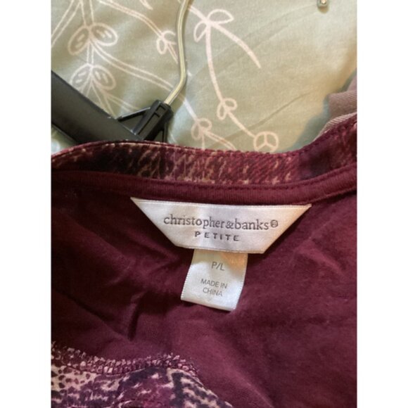 Women's Christopher & Banks Top Size P/L Burgundy Long Sleeve - Picture 5 of 8